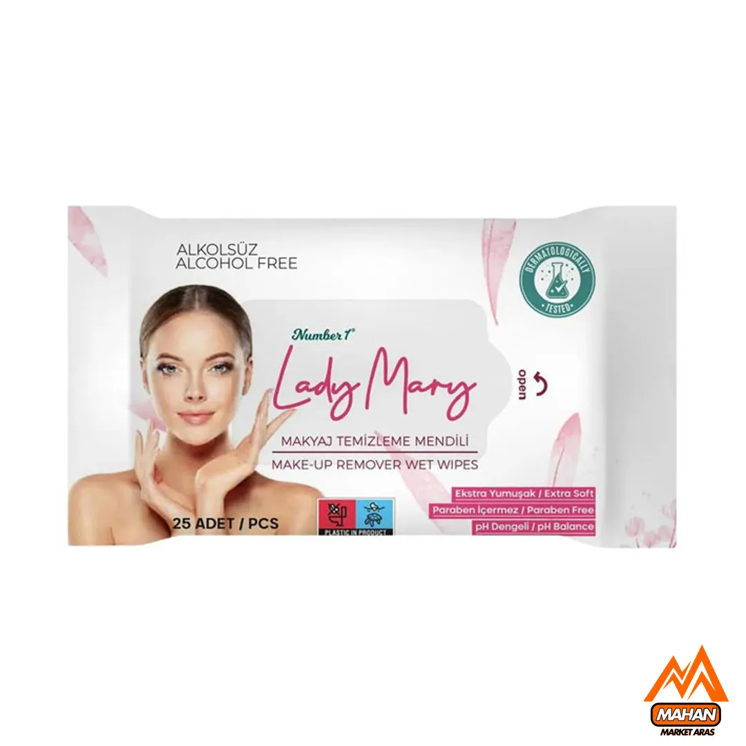دستمال لیدی ماری نامبر وان Number One بسته 25 عددی مدل Number One Lady Mary Make-up Remover Wipes 25 Pcs