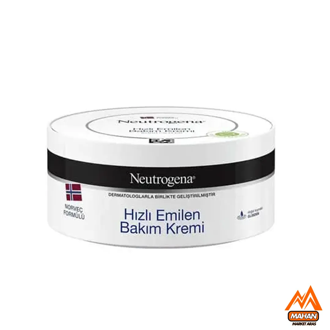 کرم مرطوب کننده نوتروژینا Neutrogena مناسب پوست های نرمال تا خشک حجم 200 میل مدل Neutrogena Hızlı Emilen Bakım Kremi 200ml