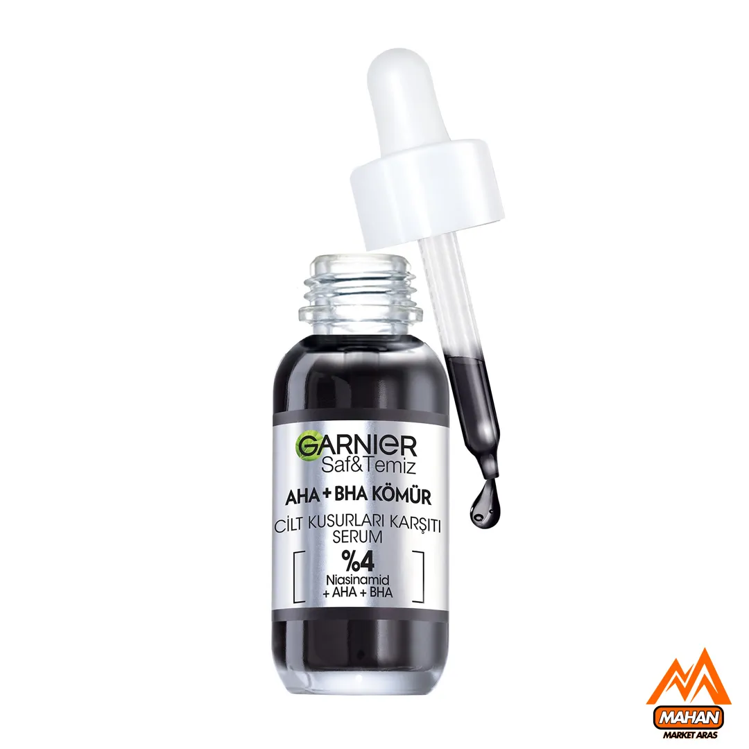 سرم لایه بردار گارنیر، سرم ضد جوش گارنیر، گارنیر ذغالی، Garnier Charcoal Serum، سرم 30 میل ، ضد جوش و لک، لایه برداری پوست، مراقبت از پوست، زغال فعال، مناسب پوست چرب