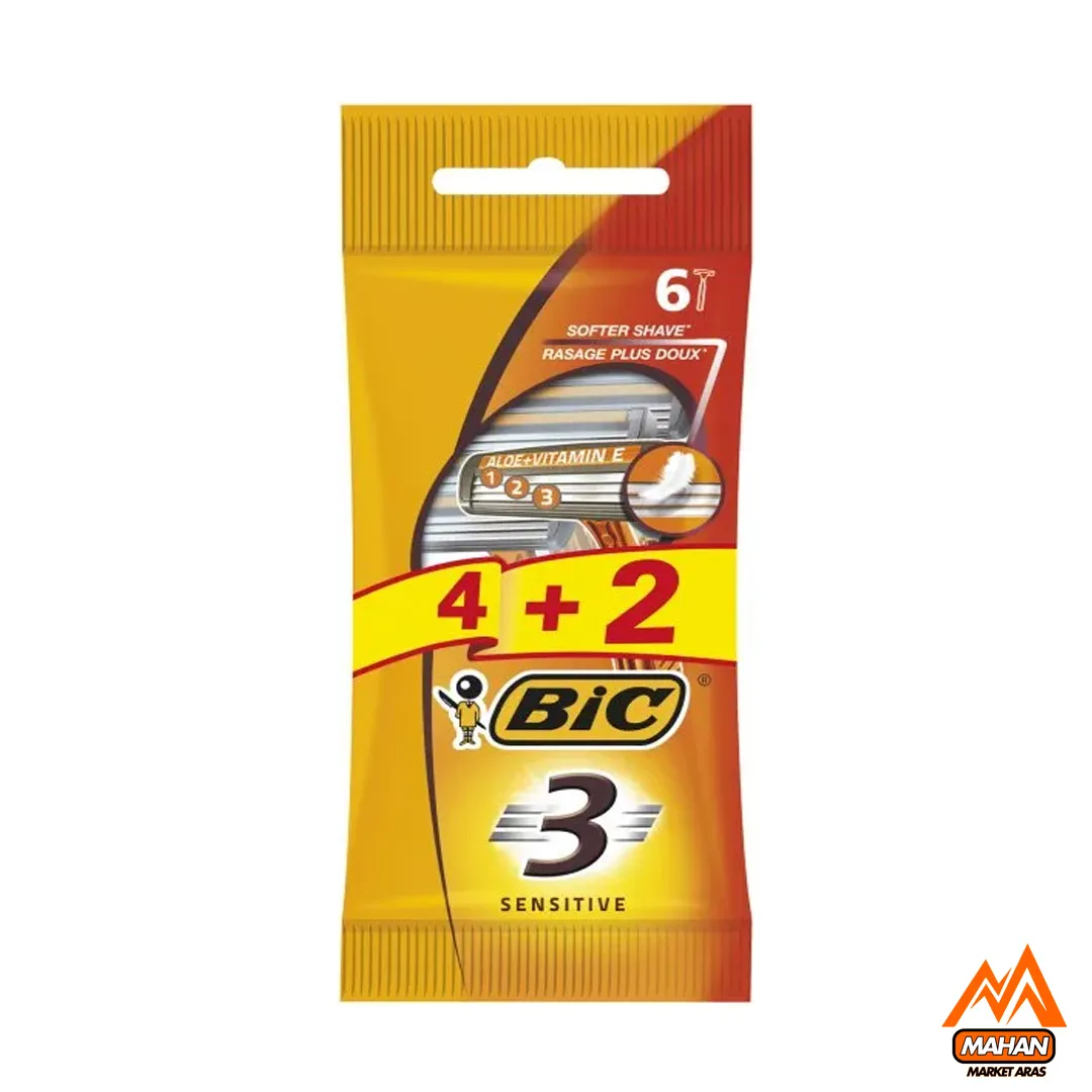 تیغ اصلاح مردانه پوست حساس بیک BIC مدل sensitive بسته 6 عددی