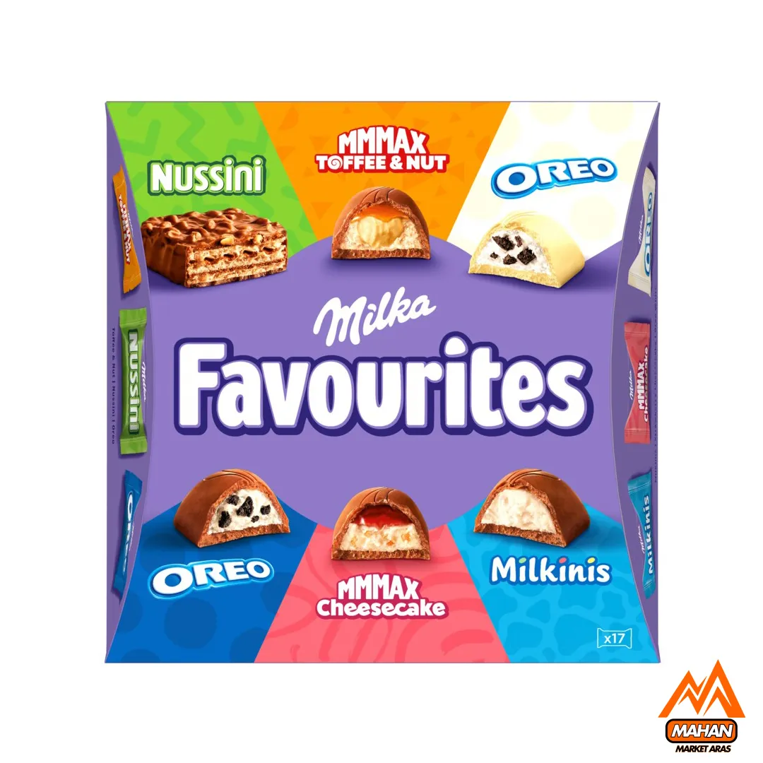 شکلات پذیرایی سوئیسی میلکا Milka Favourites chocolates حجم 158 گرم Milka Favourites chocolates pack 158 g