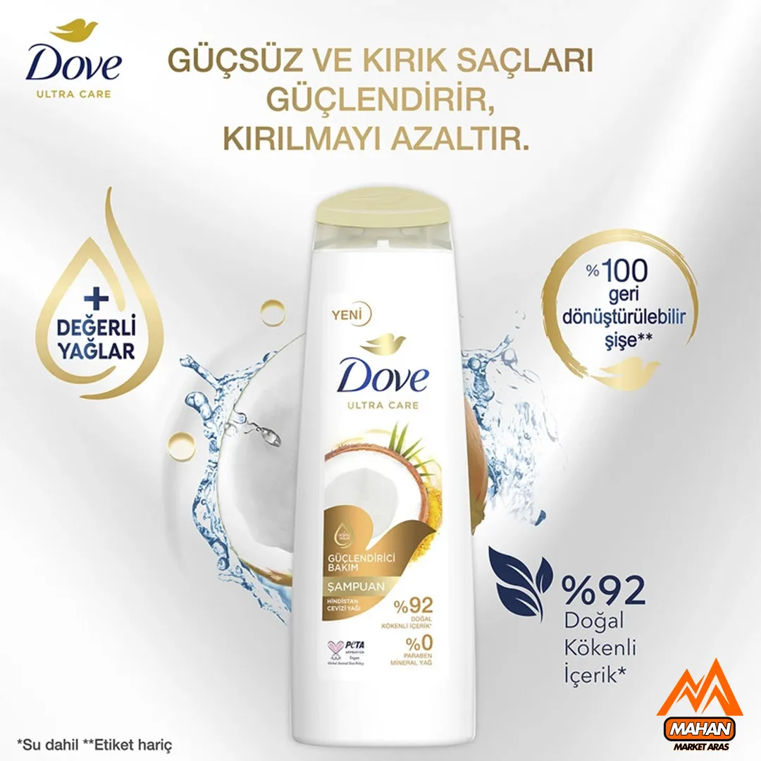 شامپو سر داو DOVE تقویت کننده مو حاوی روغن نارگیل حجم 400 میل Dove Hindistan Cevizi Gücü Şampuan 400 ml - تصویر 4