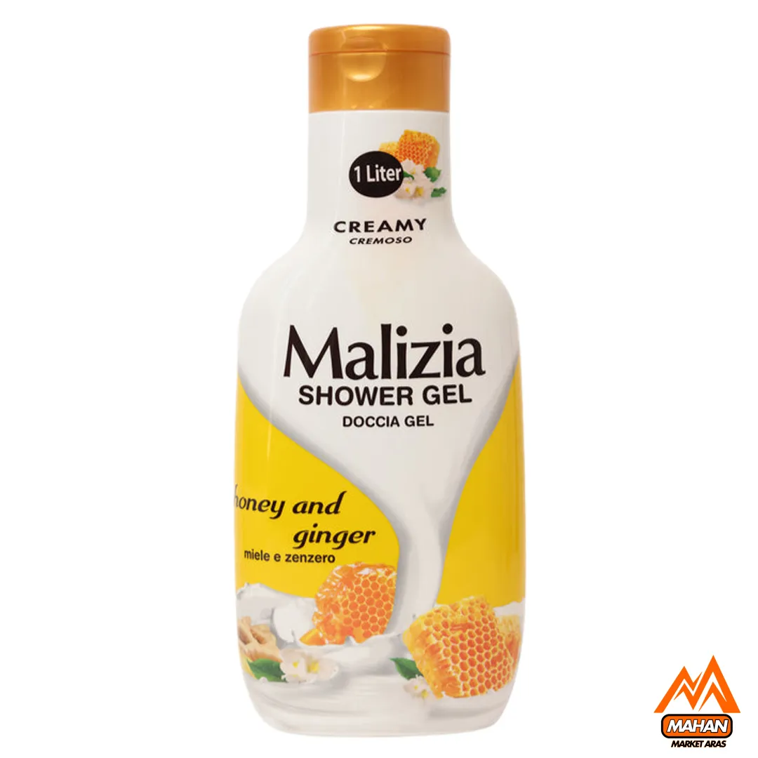 شامپو بدن شیر و عسل یک لیتری مالزیا MALIZIA SHOWER GEL HONEY & GINGER