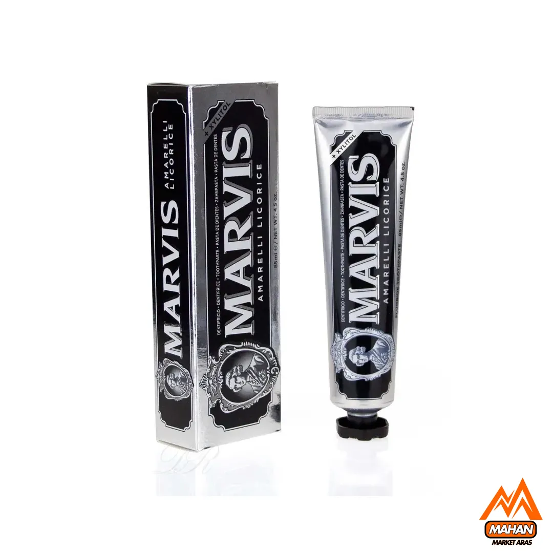 خمیردندان مارویس، خمیردندان Amarelli Licorice Mint، خمیردندان لوکس، Marvis Toothpaste، خمیردندان 85 میل ، خمیردندان نعناع شیرینبیان، بهداشت دهان، سفید کننده دندان، خمیردندان ایتالیایی، طعم خاص خمیردندان، مراقبت از لثه