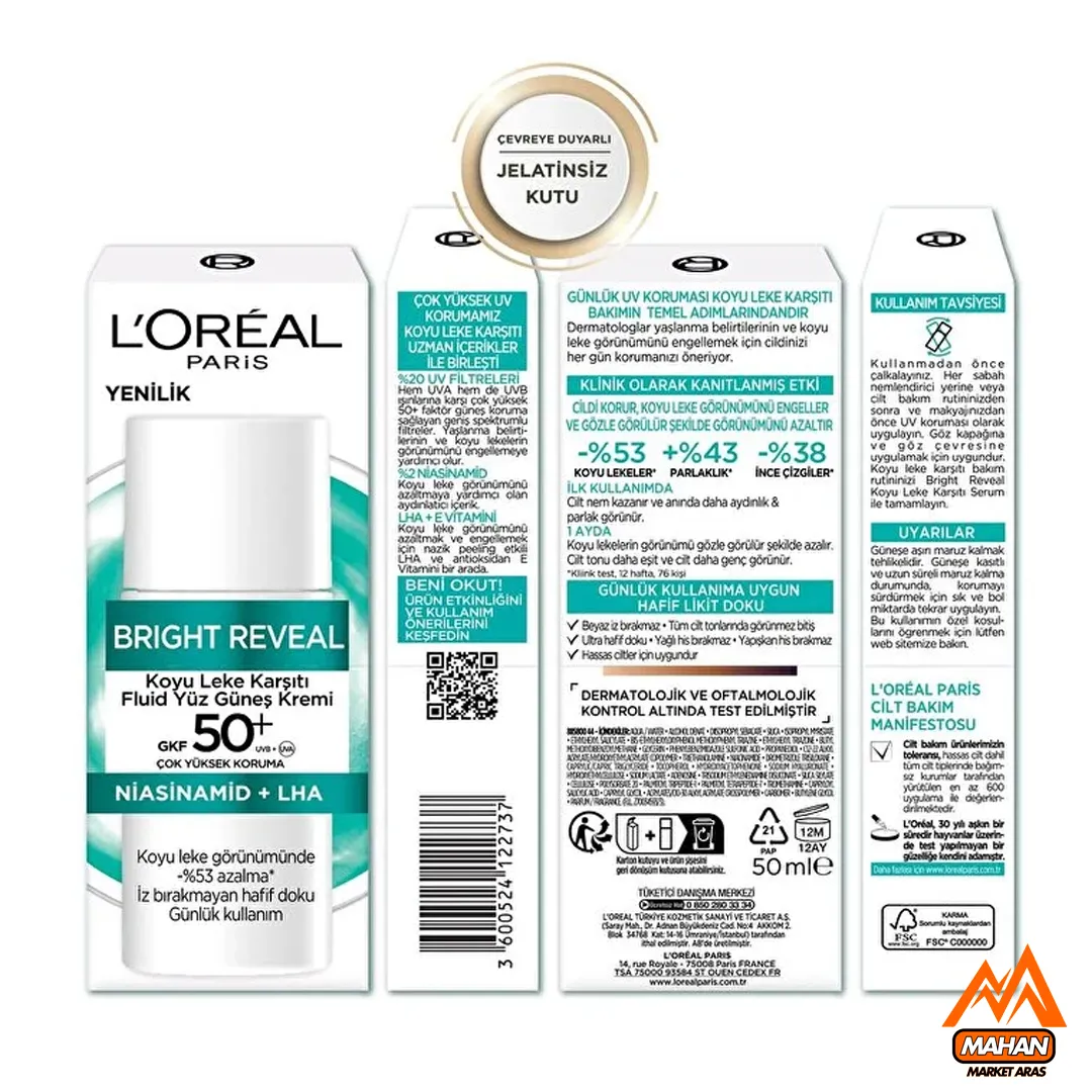 کرم ضد آفتاب و ضد لک و ضد جوش حاوی نیاسینامید لورال L'oreal مدل BRIGHT REVEAL با SPF50 حجم 50 میل - Image 5