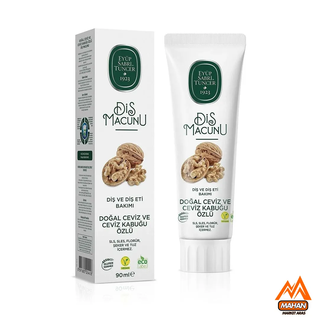 خمیر دندان بدون فلوراید ایوب صبری تونجر خمیر دندان عصاره گردو خمیر دندان طبیعی ۹۰ میل Eyup Sabri Tuncer toothpaste خمیر دندان بدون SLS مراقبت طبیعی دهان و دندان خمیر دندان ترکیهای ماهان مارکت ارس خمیر دندان ضد پلاک عصاره طبیعی گردو خمیر دندان بدون پارابن خمیر دندان گیاهی ایوب صبری خمیر دندان وگان خمیر دندان ارگانیک